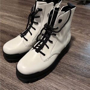 UGG White and Black Combat Moto Boots